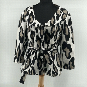 Sandro Sportswear Animal Print Jacket 3/4 length sleevebutton front blazer sz L